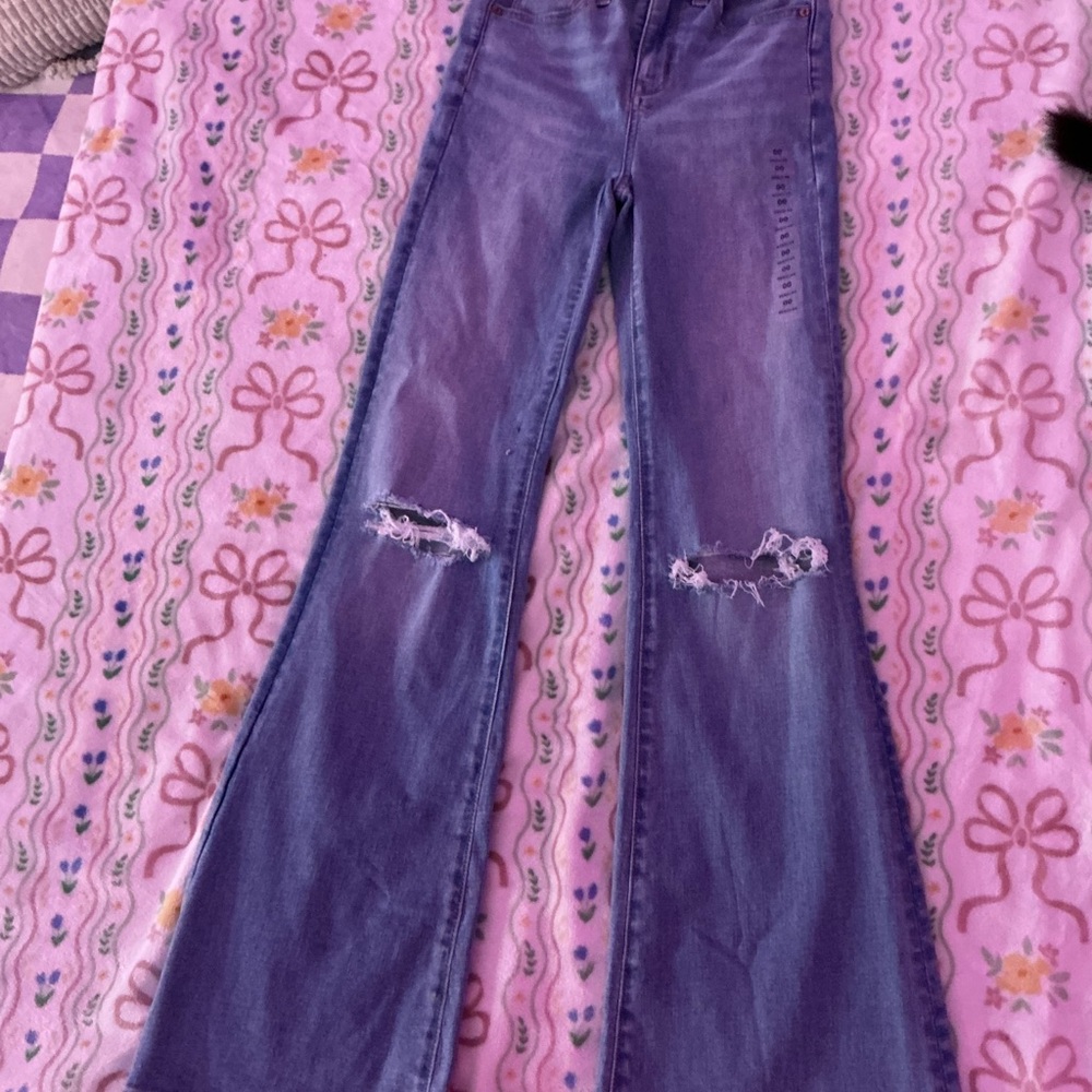 American Eagle Outfitters Distressed Blue Flare Jeans